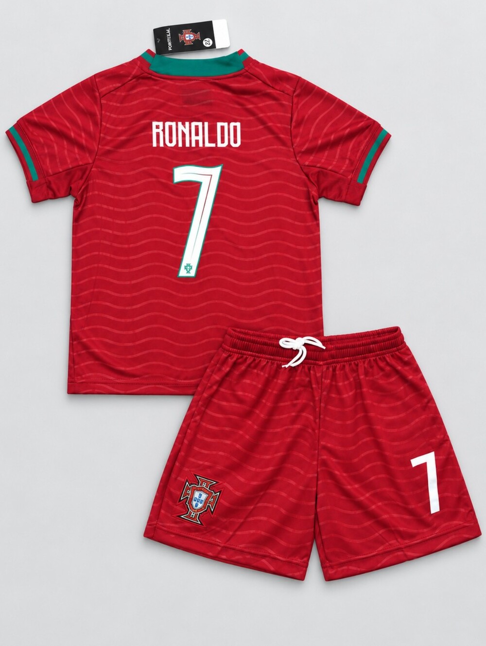 Kids Cristiano Ronaldo 7 Portugal Red Soccer Jersey Shorts Set Youth Boys Girls